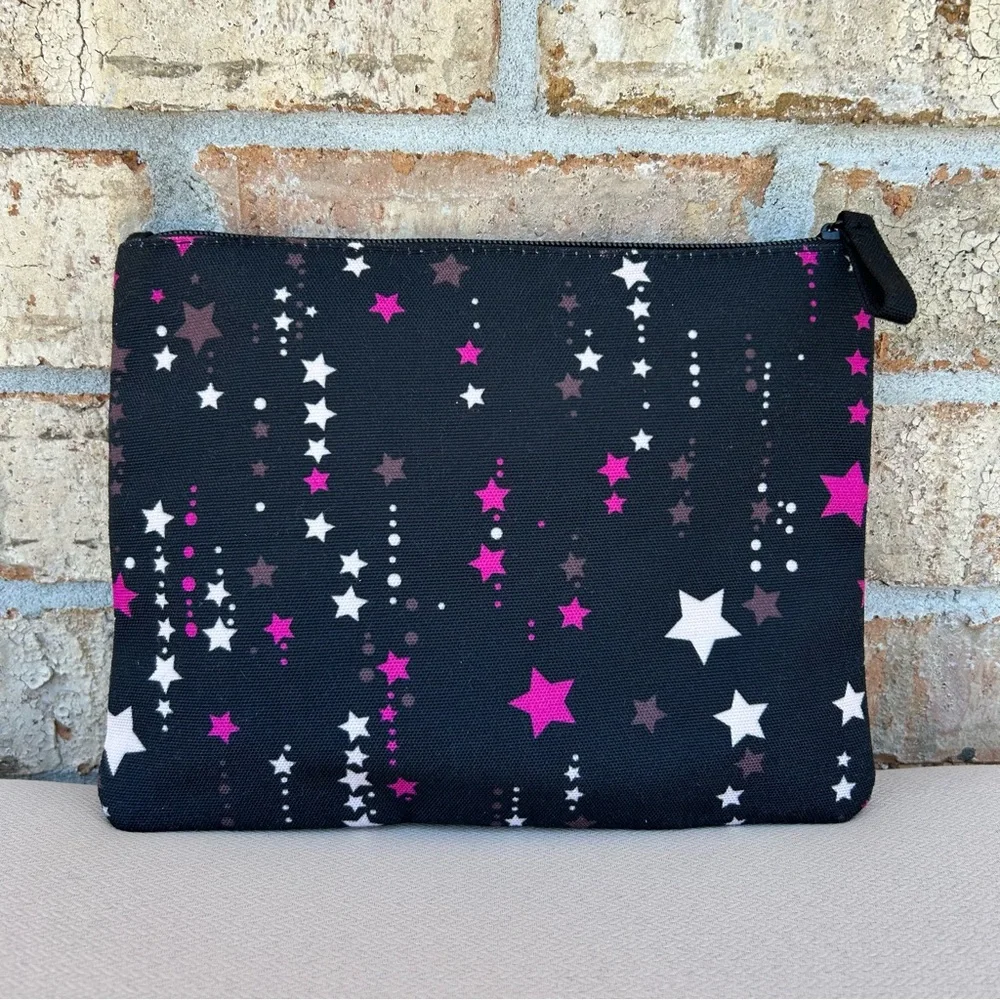 Kate Spade New York Black Pink‎ Stars Falling Pouch Cosmetic Travel organizer OS